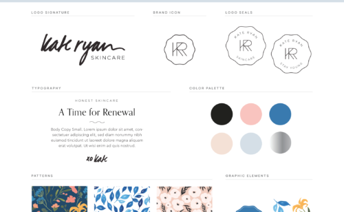Kate Ryan Skincare - brand styleguide for a natural skincare line.