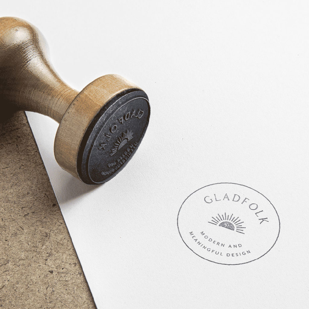 Gladfolk - stamp design for a modern lifestyle goods brand.