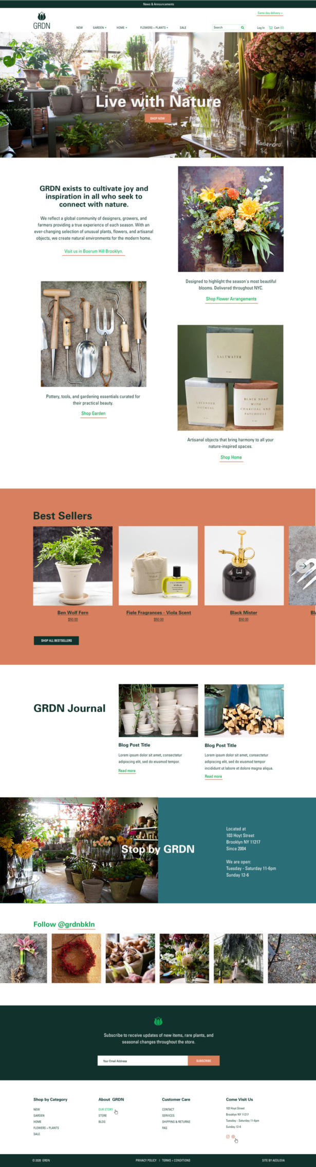 GRDN custom shopify website for a Brooklyn-based plant and flower shop