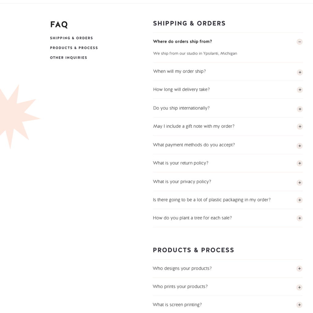 Custom Shopify FAQ website design