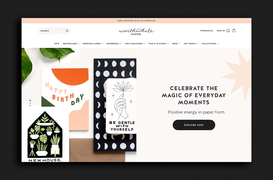 Custom Shopify website design for a handcrafted stationery brand