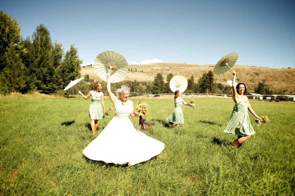 Bridal Party with parasols  - an event venue and rental property owner shares what made the investment worthwhile. return on investment website