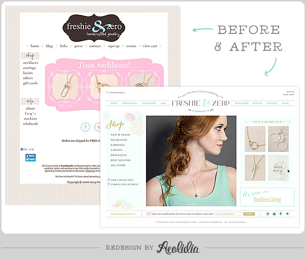 Freshie & Zero website redesign before and after