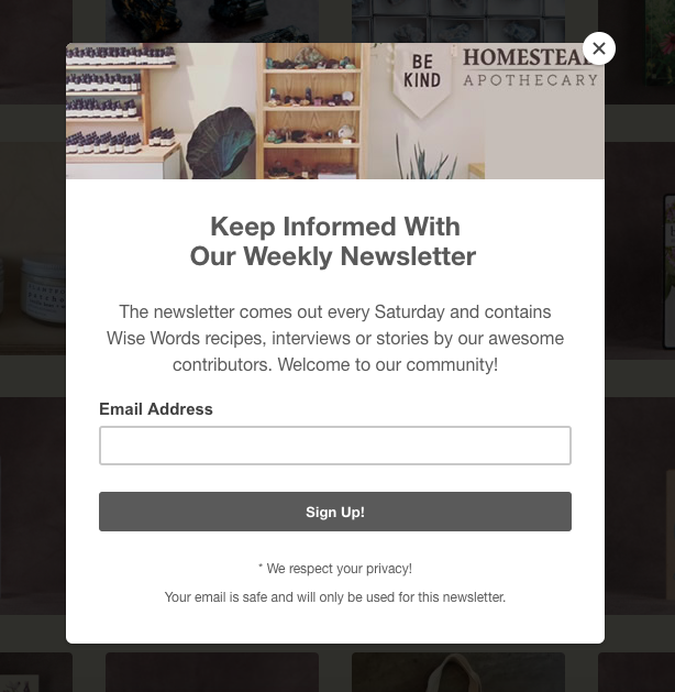 homestead apothecary email newsletter signup copy