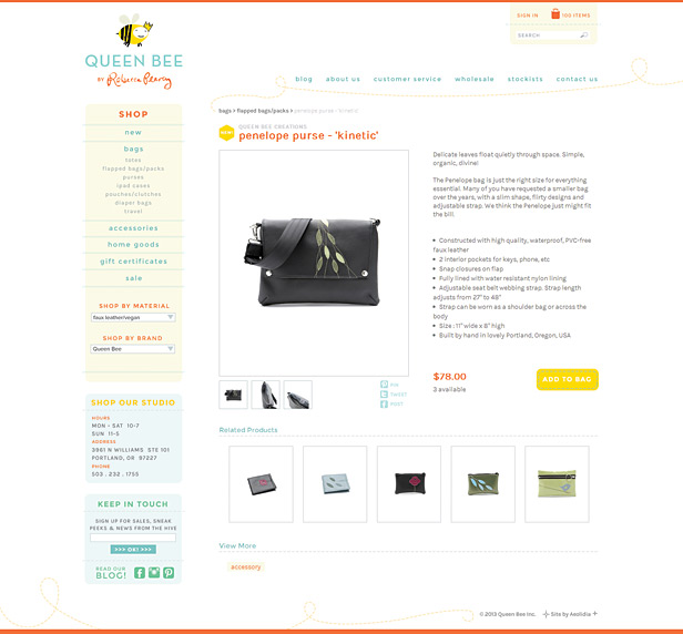 Queen Bee handmade web design item page