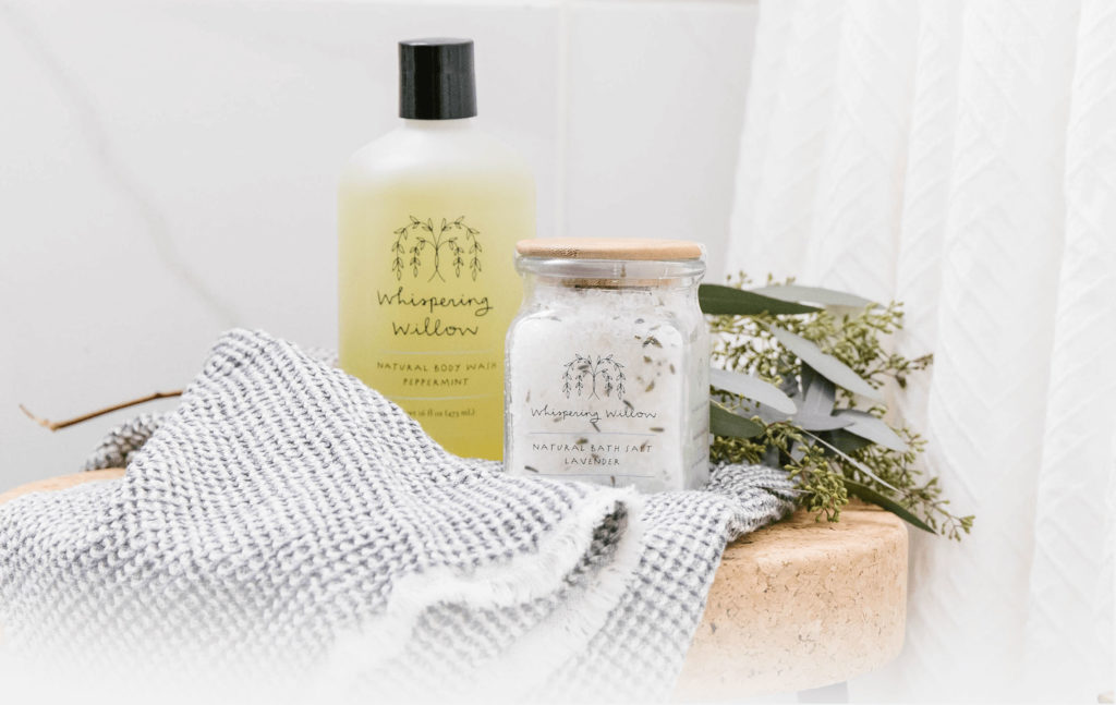 Whispering Willow - brand identity, logo, and website design for a natural apothecary line.