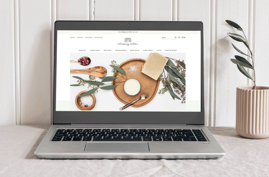 Whispering Willow - scrolling video of about page design for a natural apothecary line.