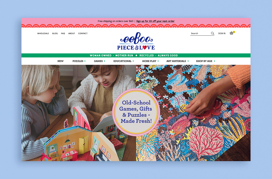 eeBoo - website and brand design for a boutique toy and puzzle brand.