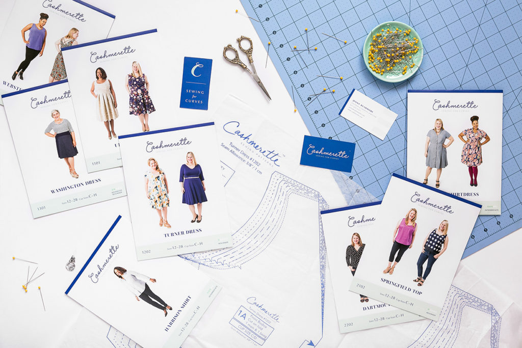 Cashmerette - sewing patterns and business card design for a plus size sewing brand moving from WordPress to Shopify.