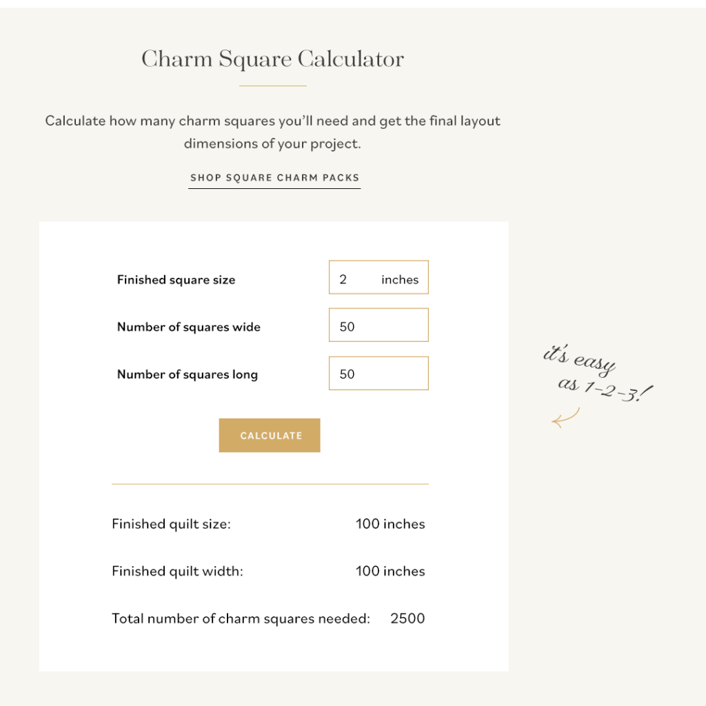 Fabric calculators created for an ecommerce site fabric shop website
