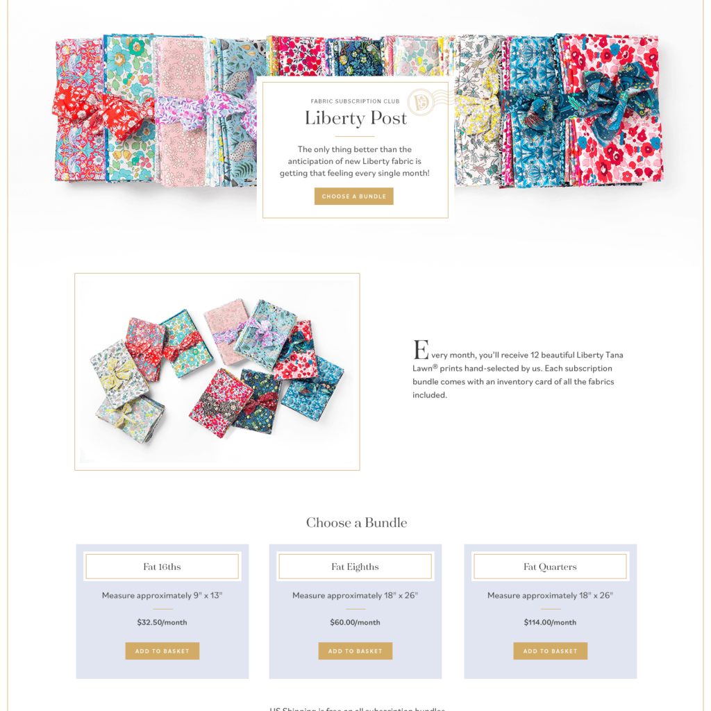 Fabric bundle subscription box for a fabric shop website