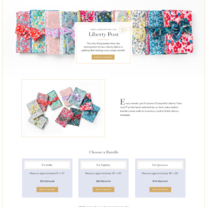 Fabric bundle subscription box for a fabric shop website.