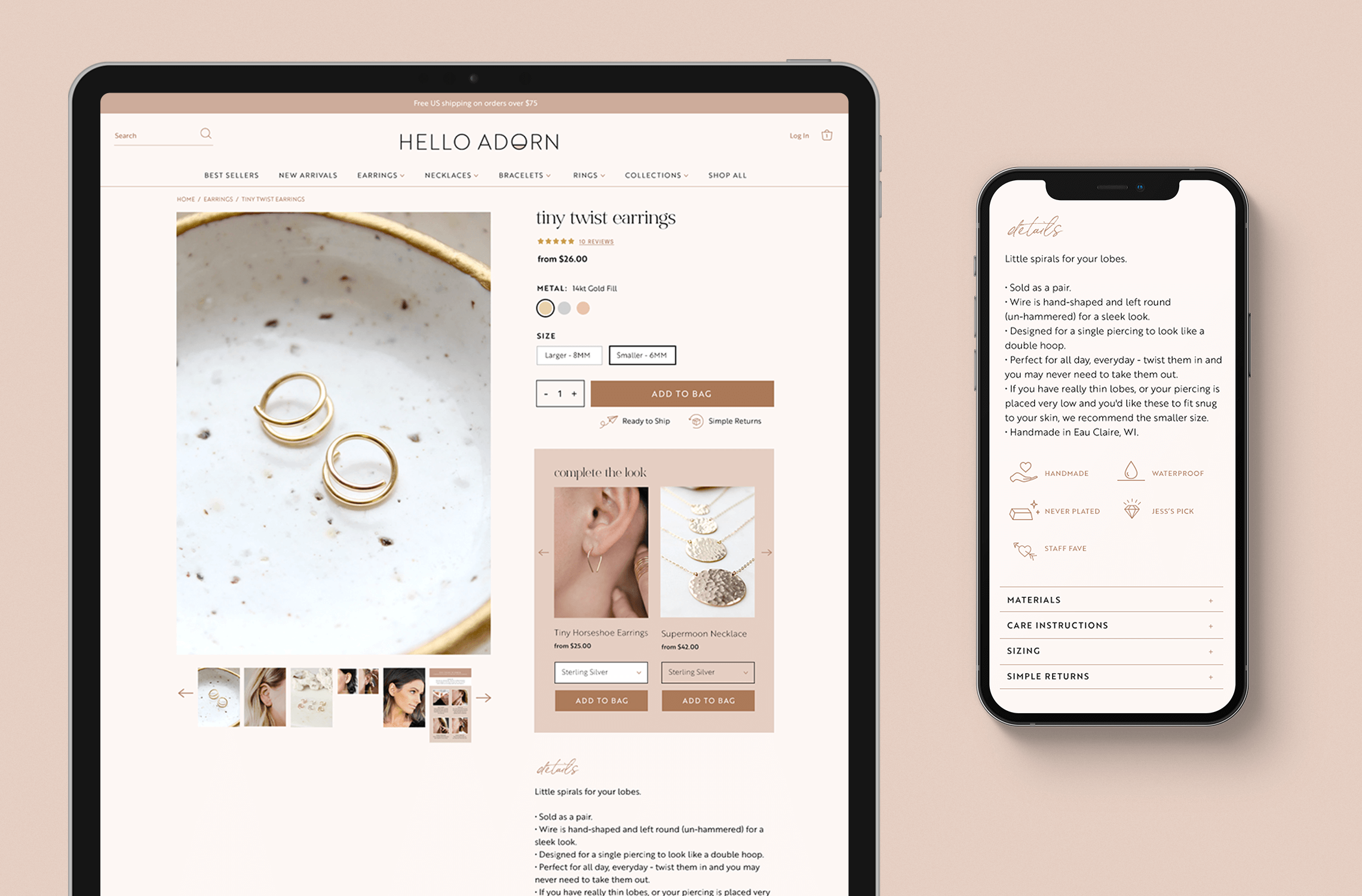 Product page design - custom Shopify design for a jeweler.
