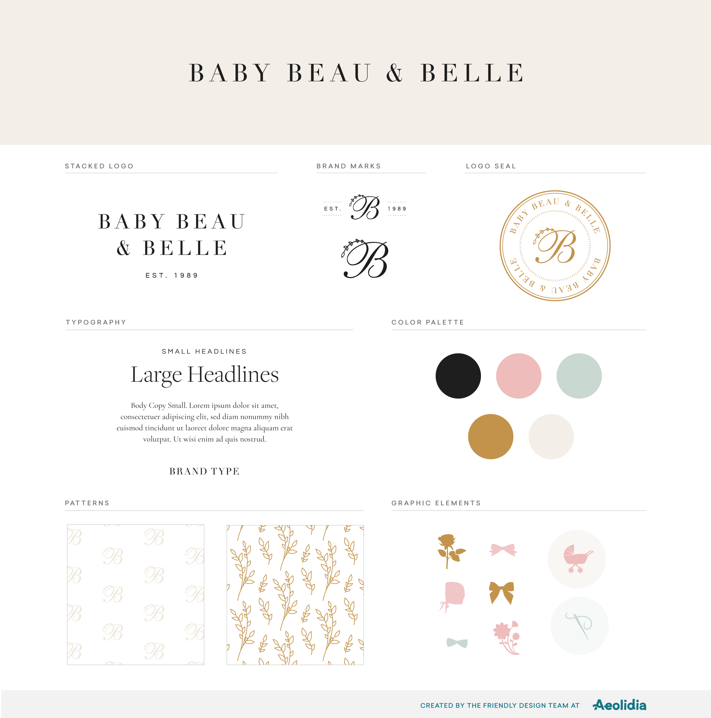 Brand design guide for handmade baby clothes company.