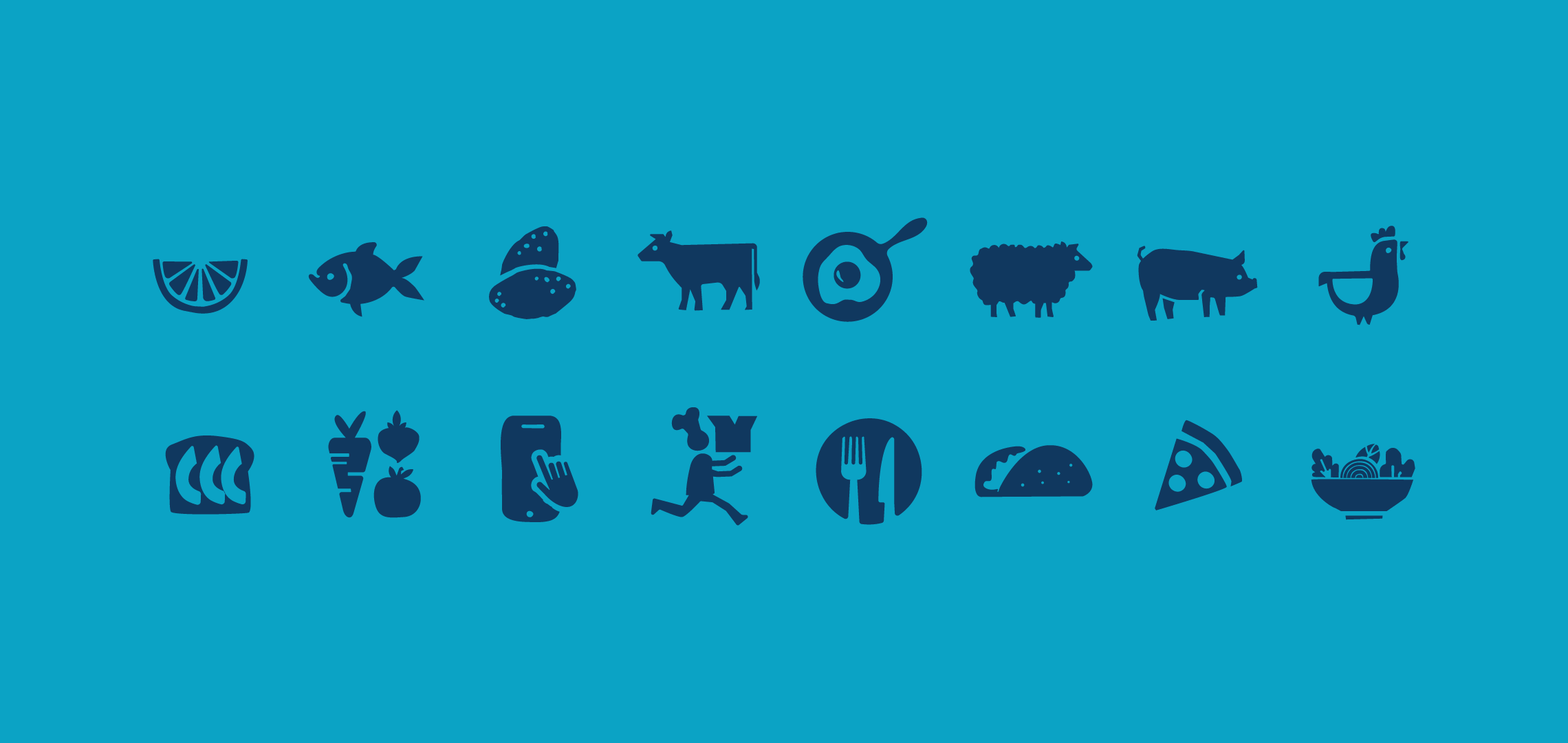 Icon graphics for a meal delivery service.