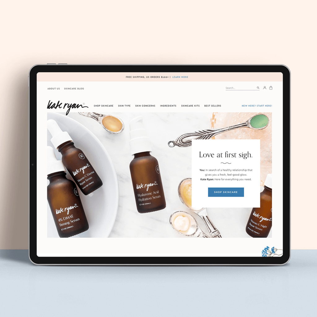 Kate Ryan Skincare - mobile website design for a natural skincare line.