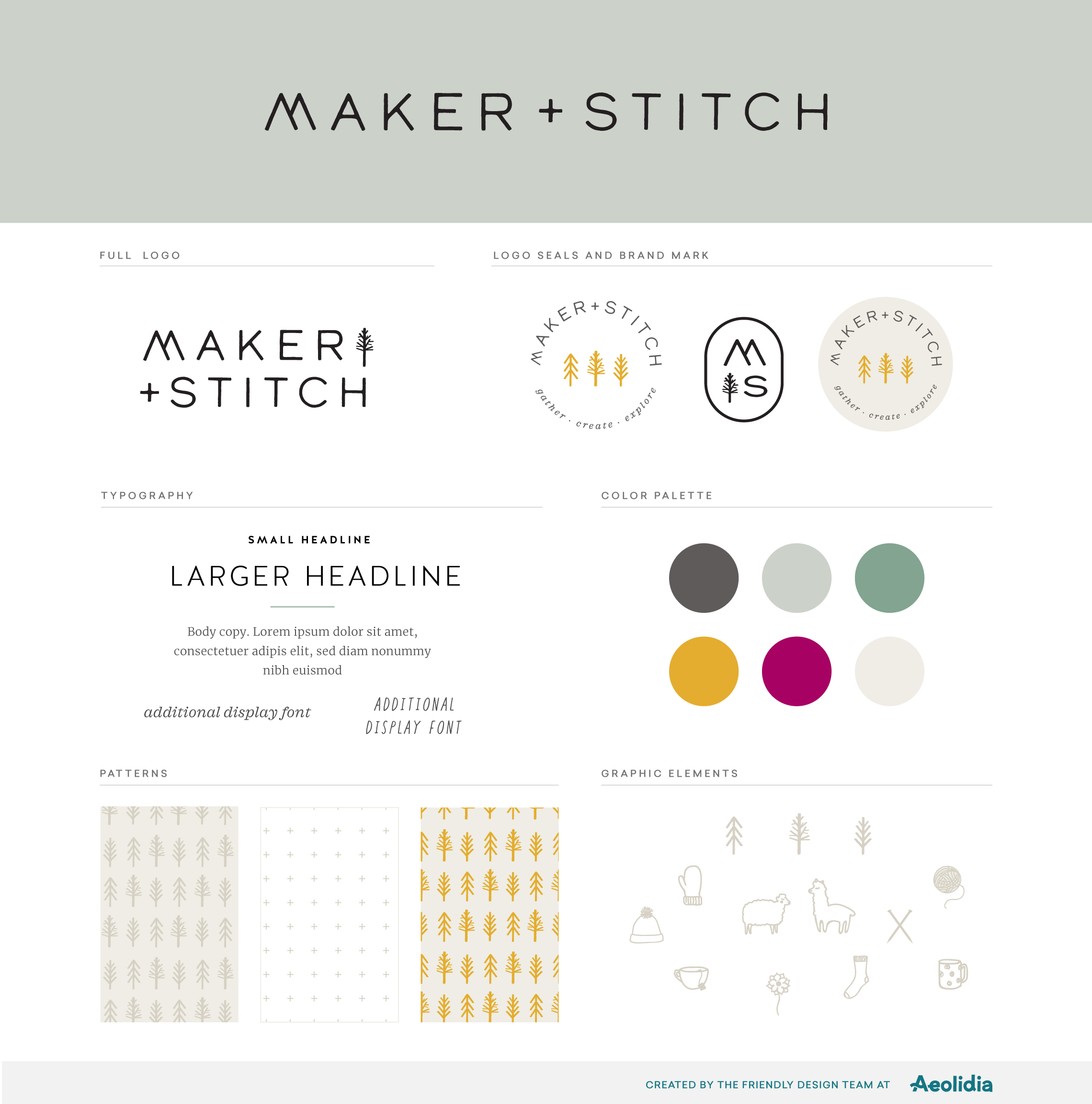 Maker + Stitch - brand styleguide for a brick and mortar knitting shop.