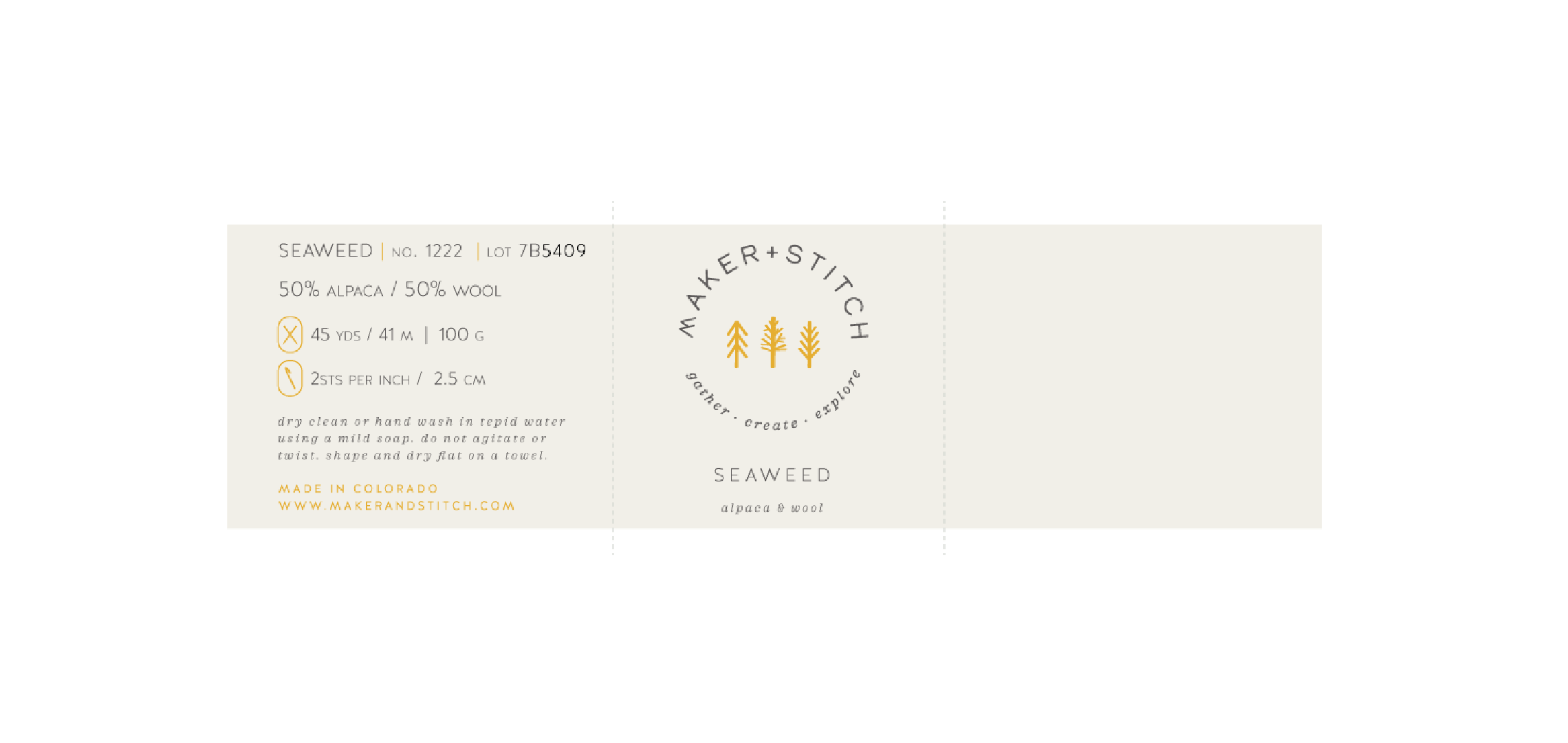 Maker + Stitch - yarn label packaging design for a brick and mortar knitting shop.