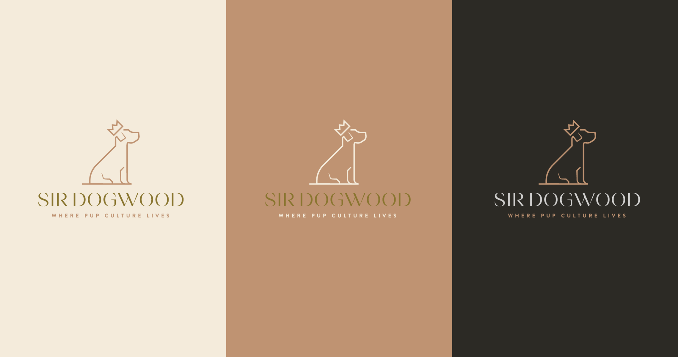 Multi-color logo designs for Sir Dogwood - taupe, gold, dark brown.