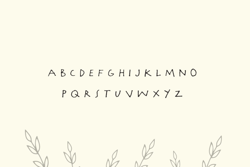 Custom hand-drawn font design paired with a leaf motif.