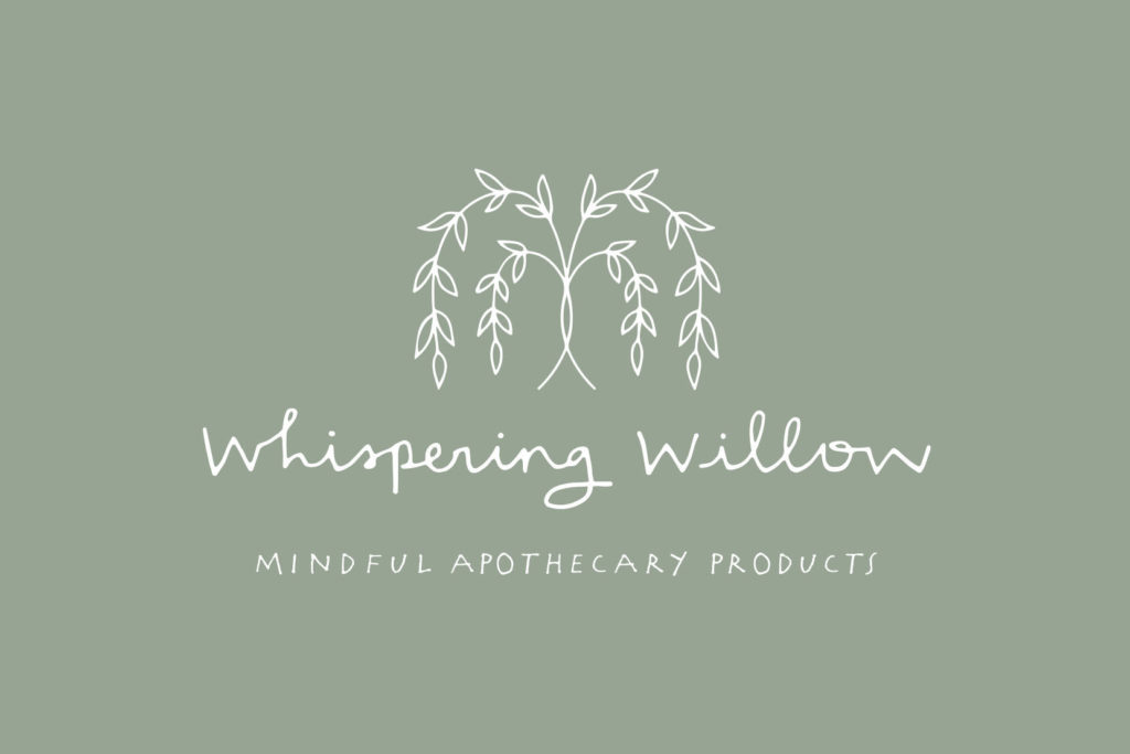 Logo design for Whispering Willow with tagline “Mindful apothecary products.”