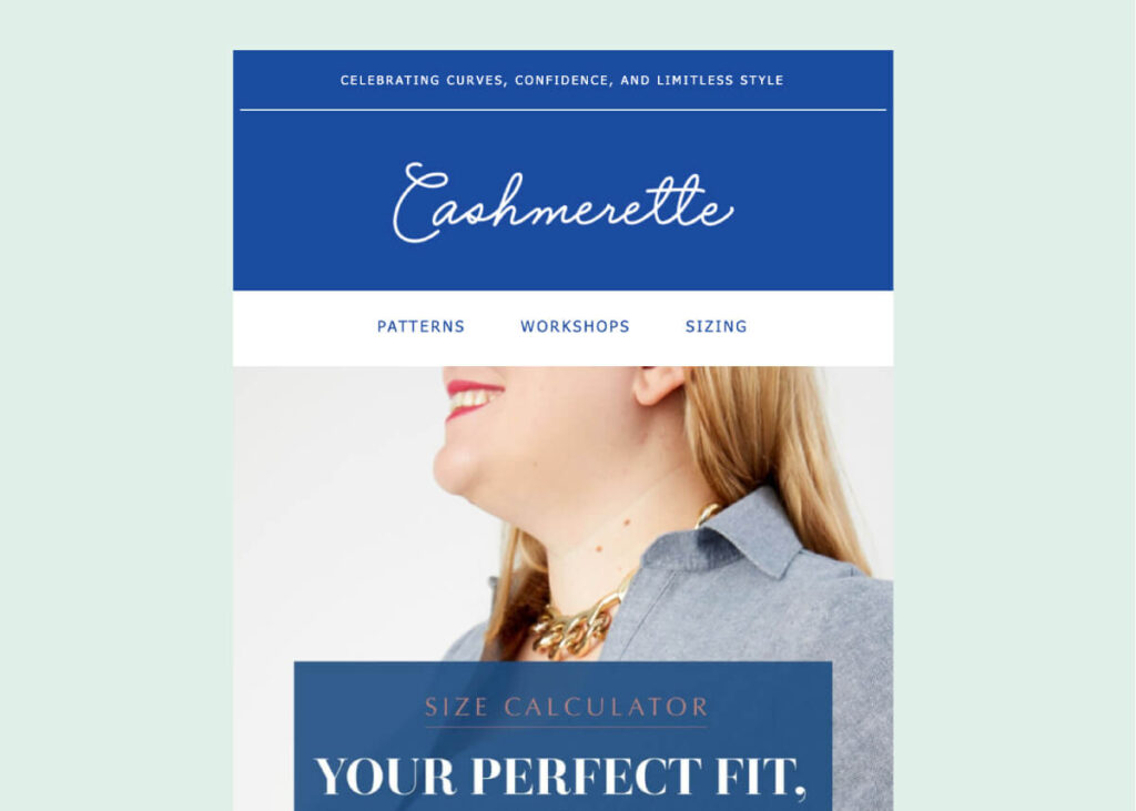 Welcome email template design for Cashmerette, a sewing pattern brand