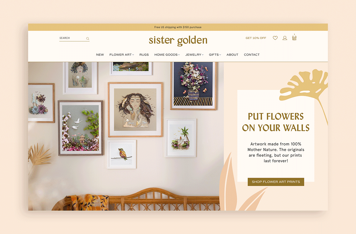Mobile-first Shopify website for a flower art and home goods shop