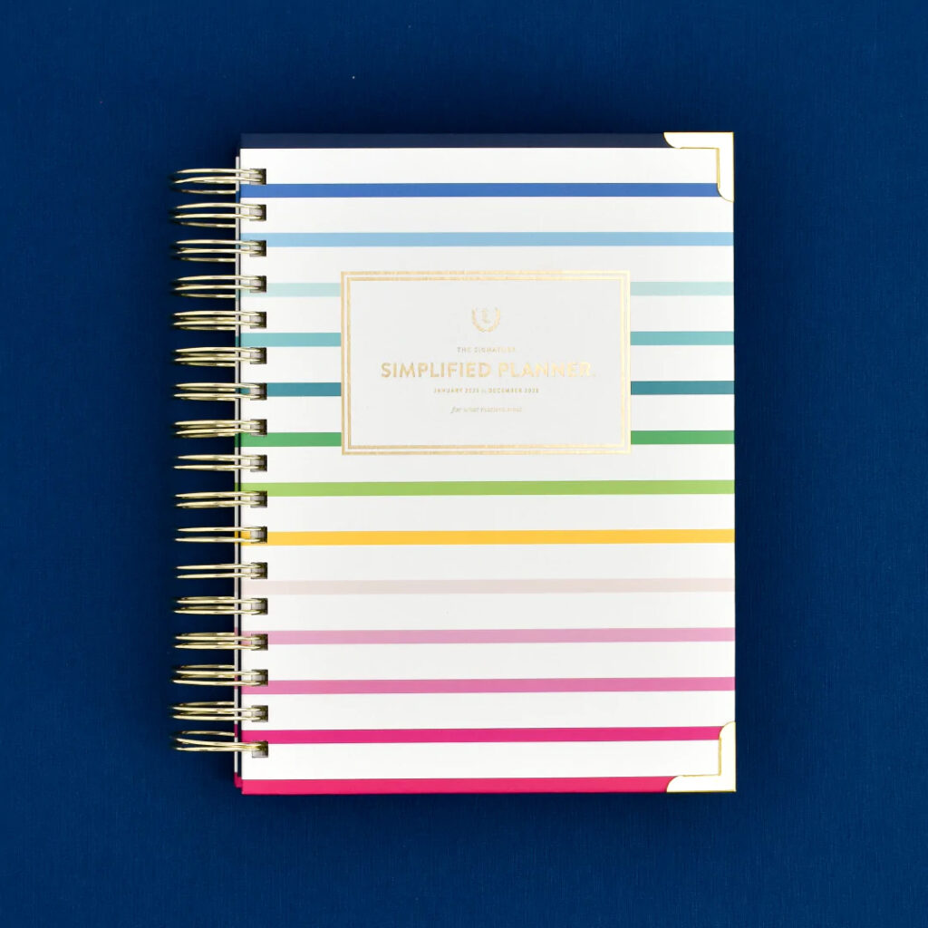 Best dated planners of 2023 -- Simplified by Emily Ley, Happy Stripe Dated Daily Planner -- Aeolidia Blog