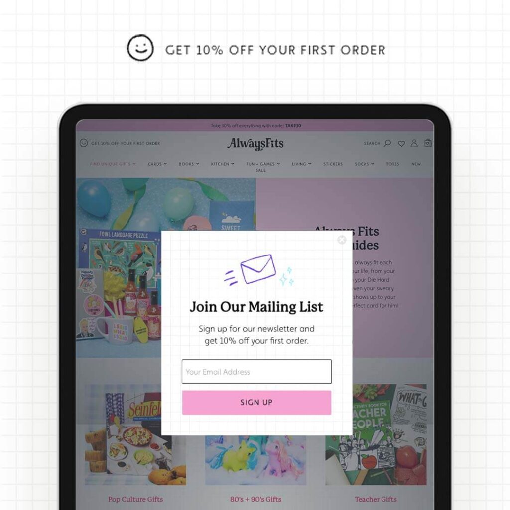 custom email teaser for a fun ecommerce site
