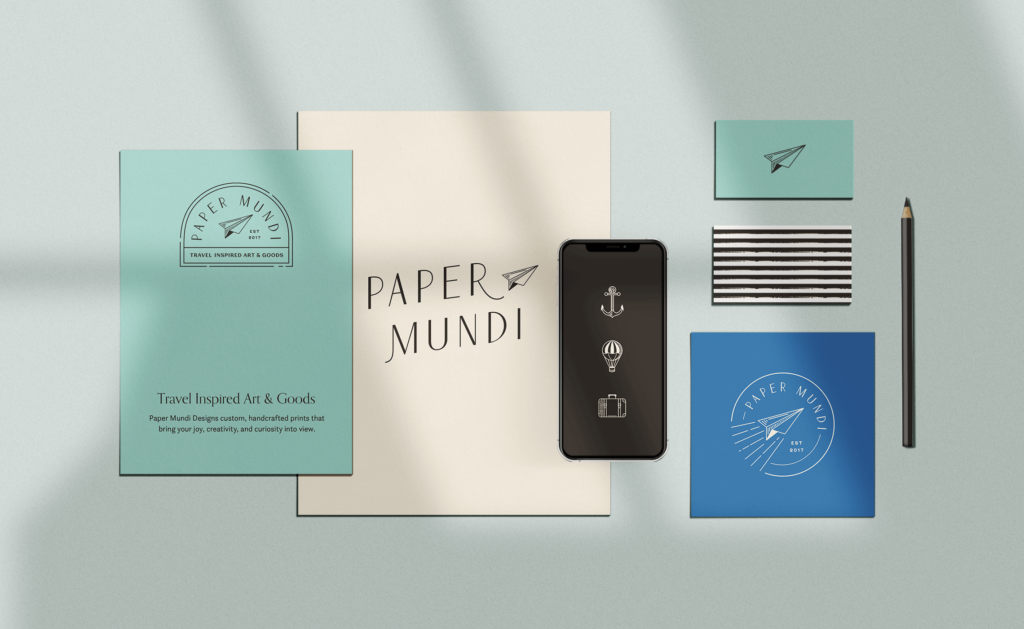 Custom brand identity for Paper Mundi designed by Aeolidia. 