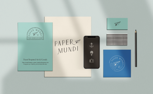 Custom brand identity for Paper Mundi designed by Aeolidia.