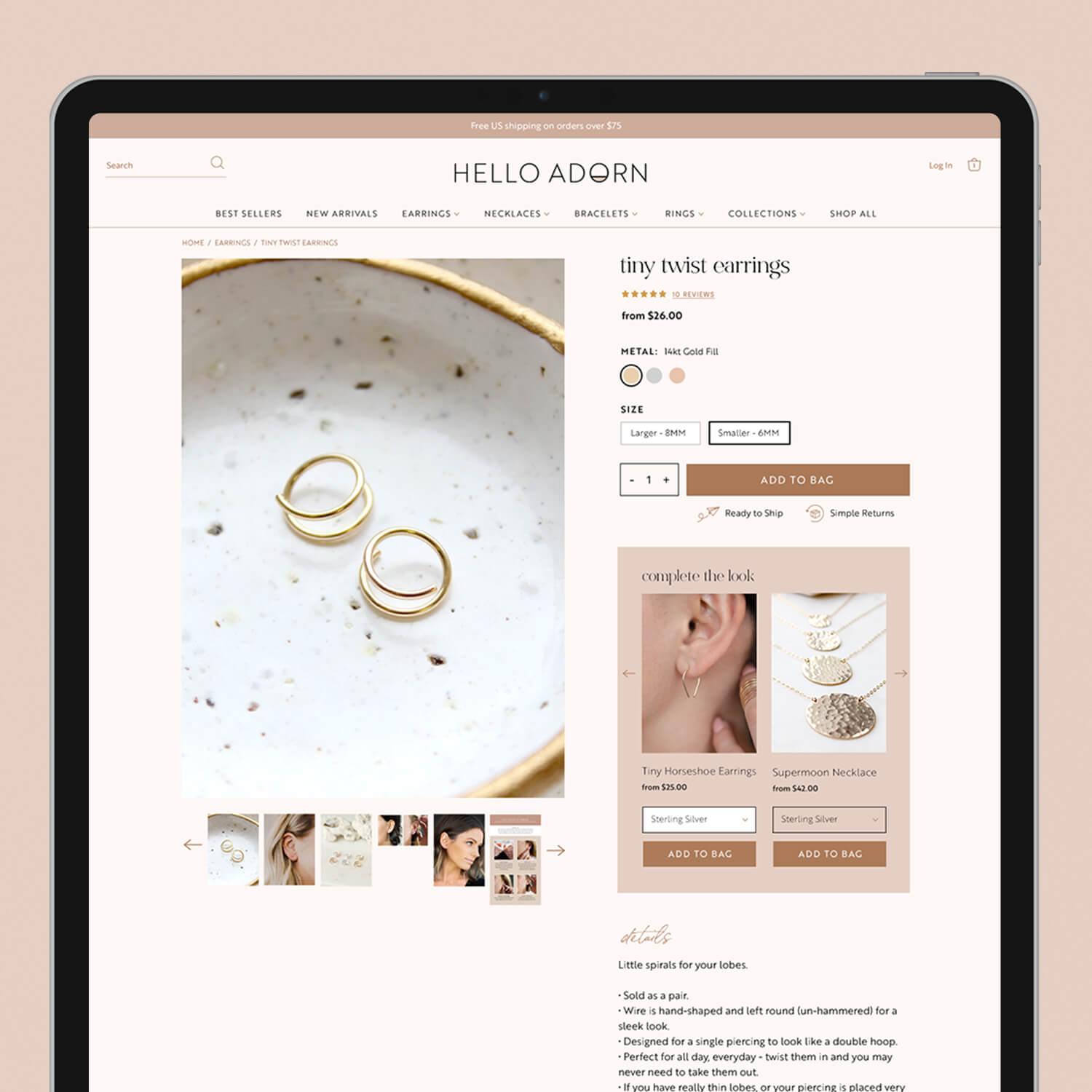 Shopify website design for Hello Adorn