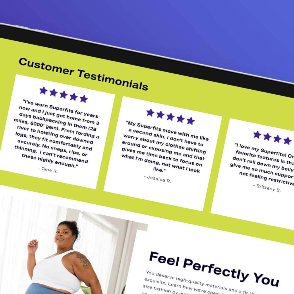Optimized home page and prominently featured customer testimonials