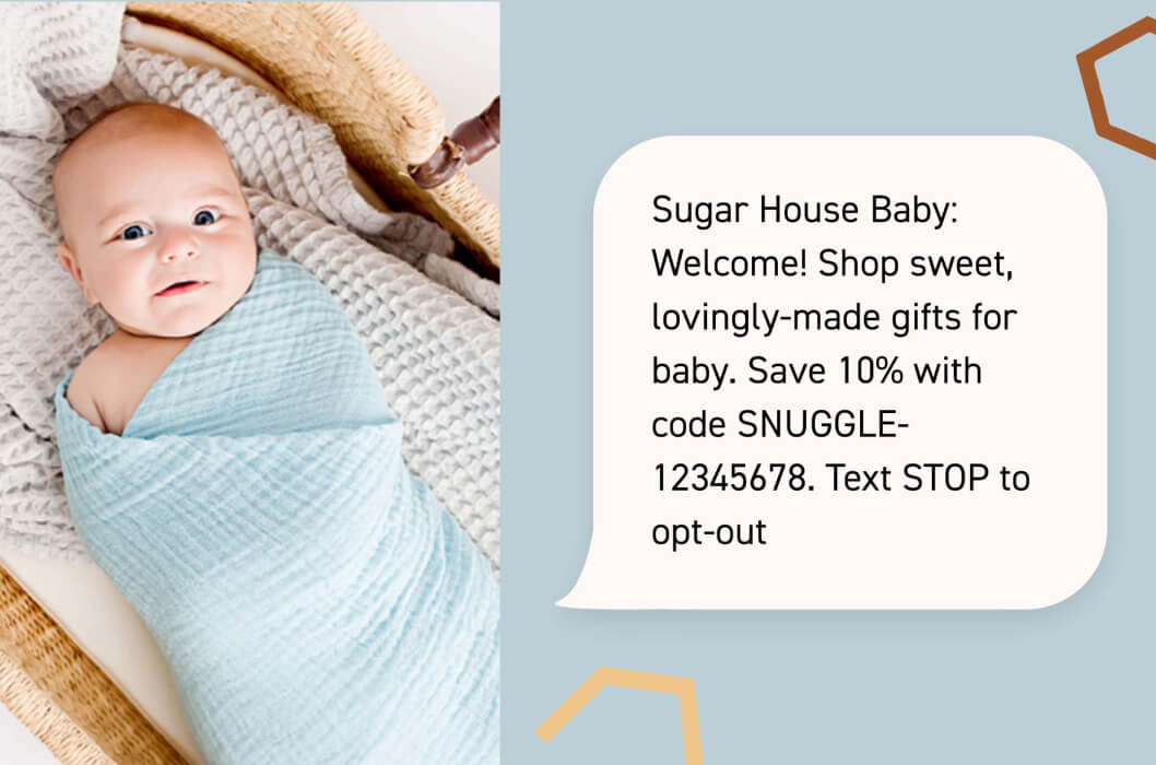 SMS marketing is one of the Klaviyo services we offer, shown here SMS marketing for a baby brand
