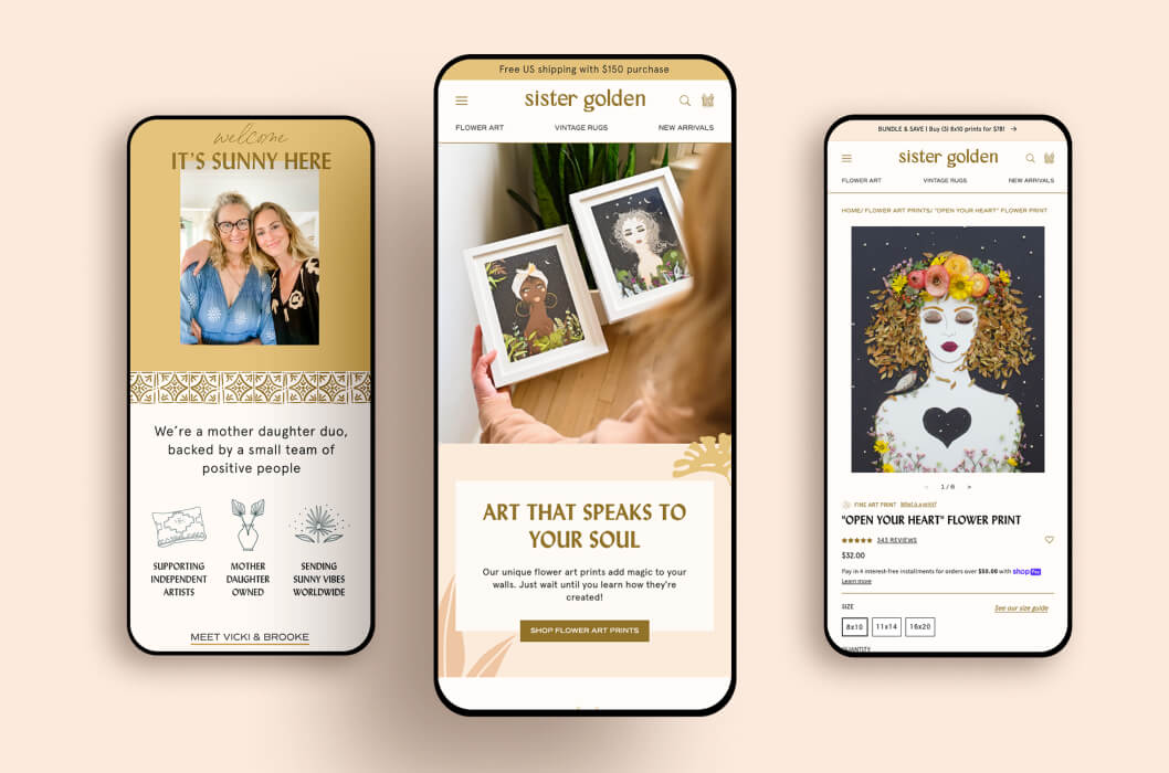 custom Shopify website for a gift shop, Sister Golden