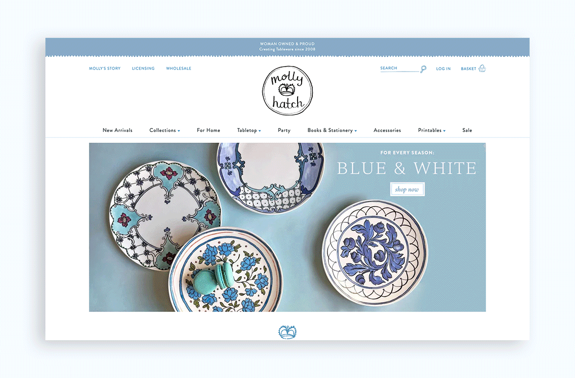 Molly Hatch online shop by Aeolidia; shown here is her new homepage.