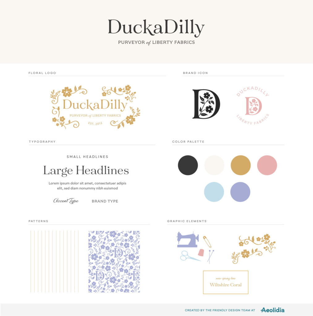 Brand guidelines for DuckaDilly Fabrics. 
