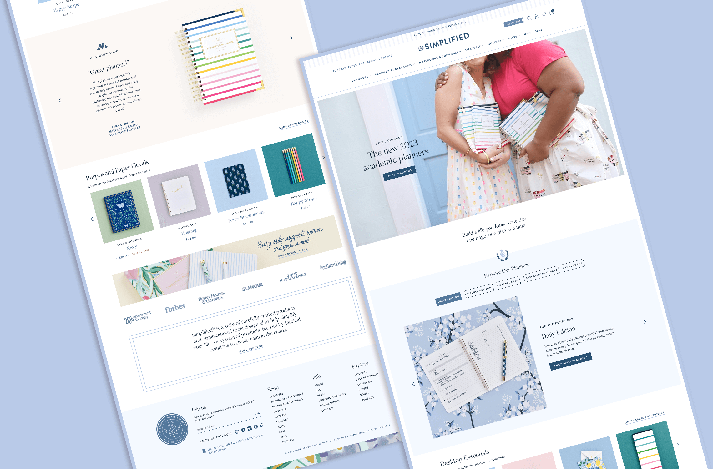 Elevated, minimalist homepage design for a custom Shopify Plus website for a planner brand.