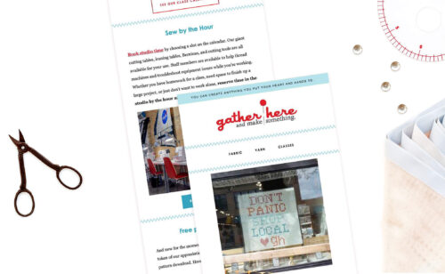 Engaging email campaigns for Gather Here, a community-focused craft shoop
