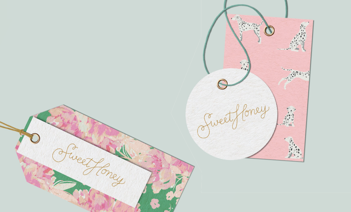 Custom hang tags for a children's wear brand.