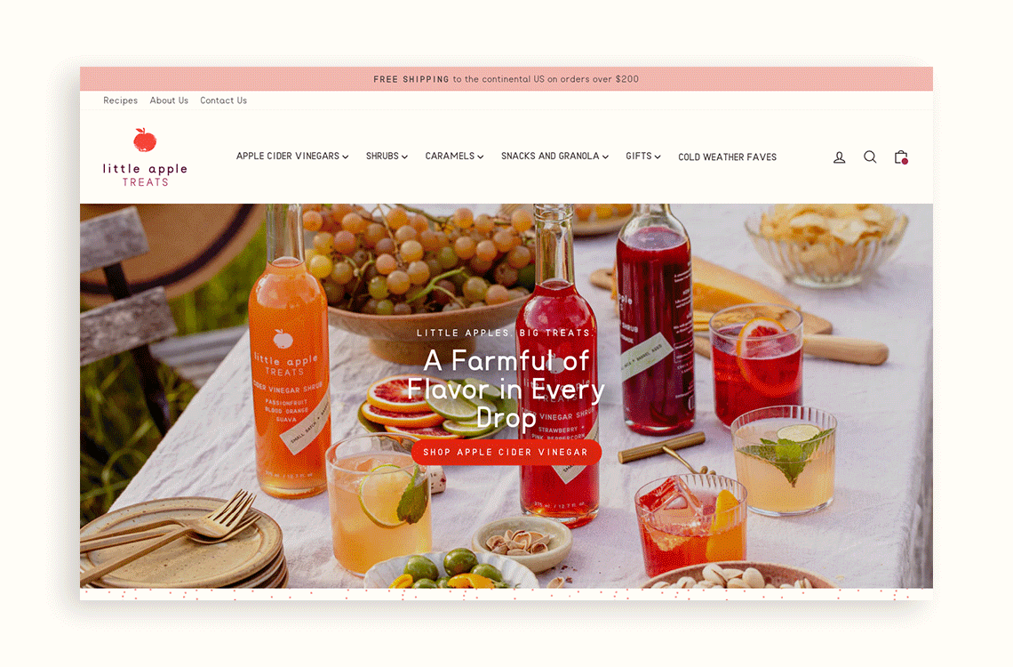 Homepage design for Little Apple Treats, an artisanal food brand.