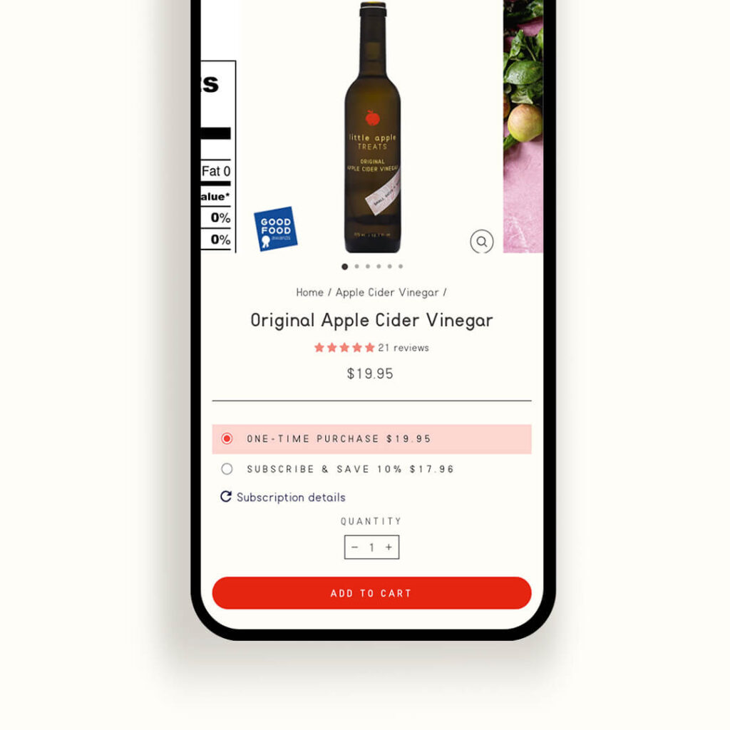 Product page for an artisanal food brand with rebuy app integration