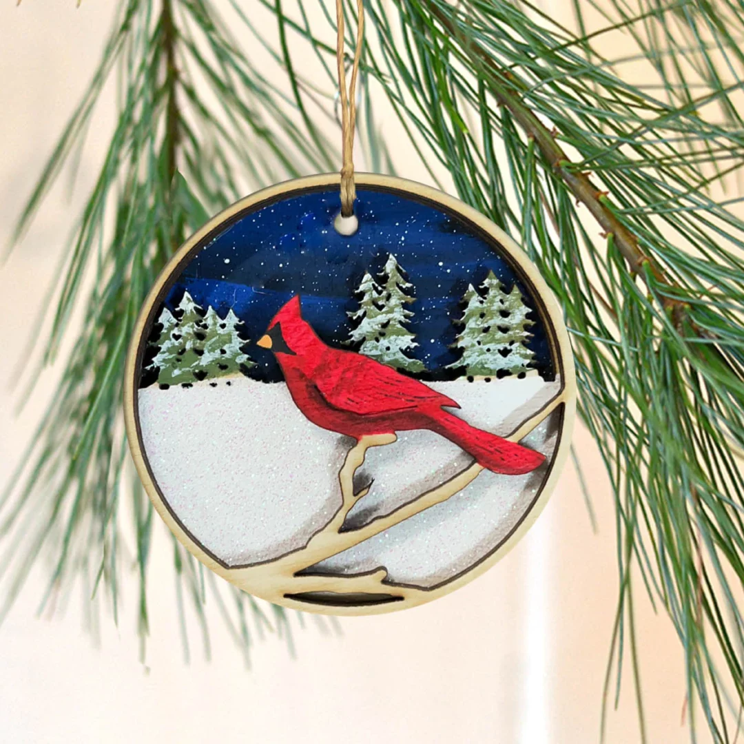 cardinal holiday tree ornament by Cedar + Pearl