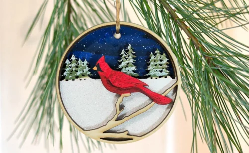 cardinal holiday tree ornament by Cedar + Pearl