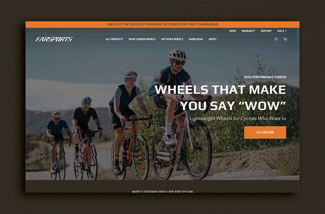 We designed an engaging homepage for Farsports that speaks to elite cyclists.