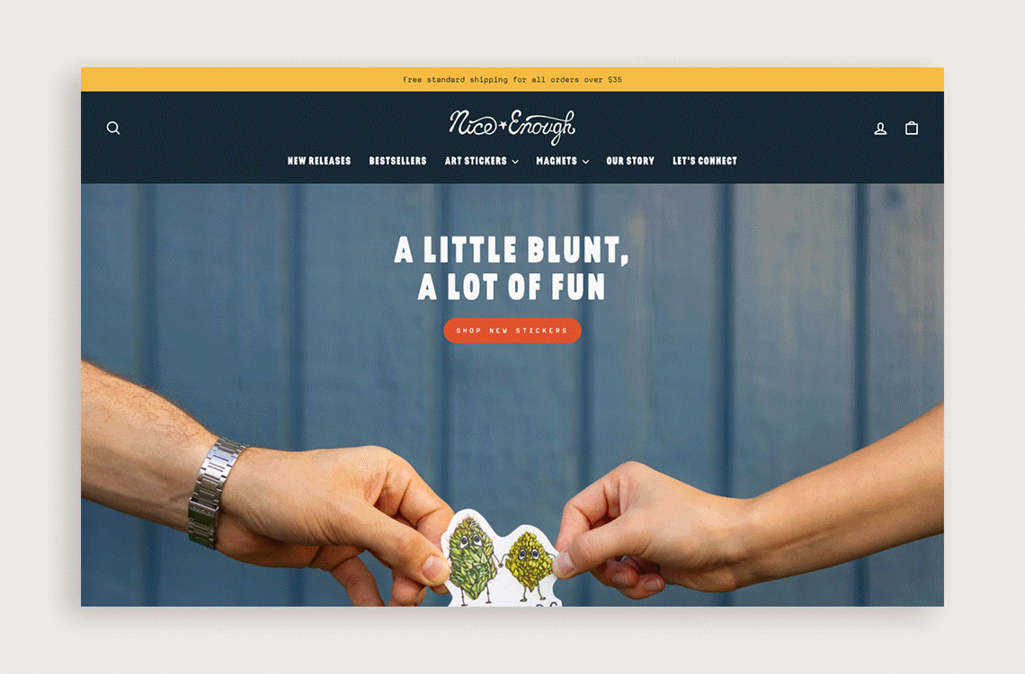 fun and engaging homepage for a sticker brand