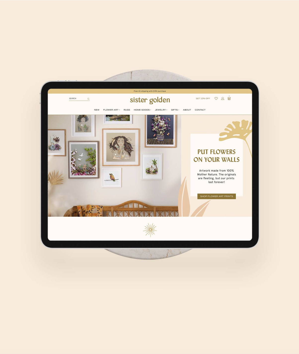 Mockup of custom website design for Sister Golden