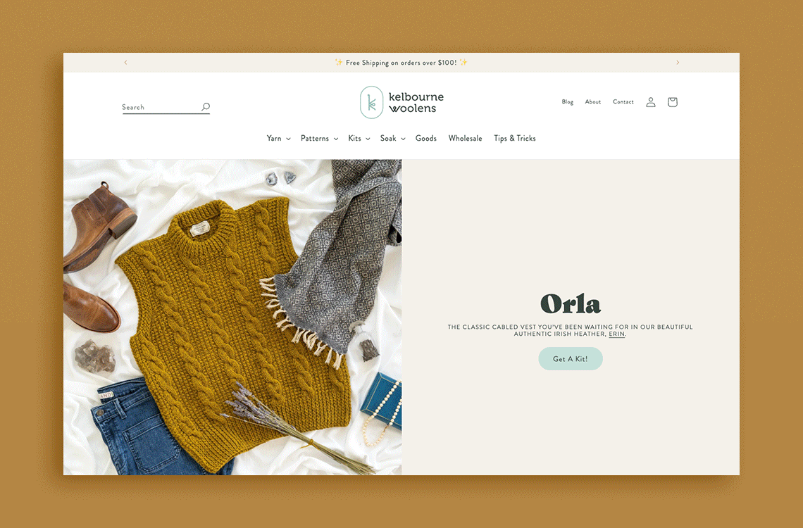 Homepage for a yarn shop