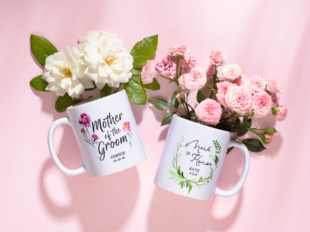 mugs styled with flowers for lifestyle product photos
