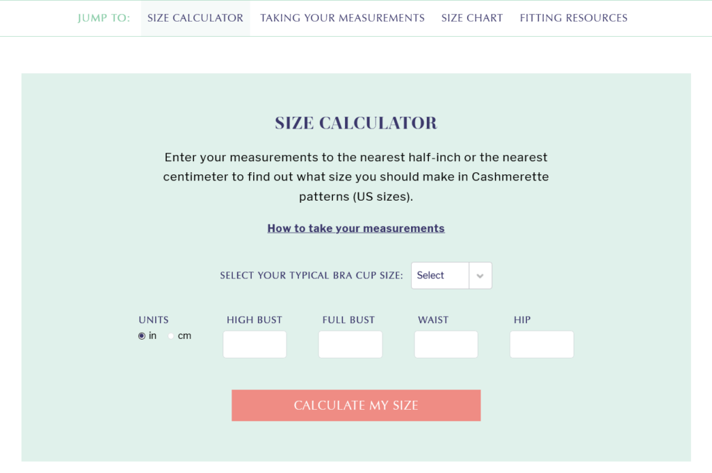 cashmerette custom size calculator